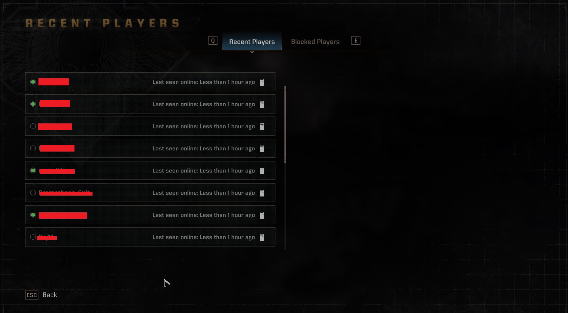 Recent players menu does not show recent players - Space Marine 2